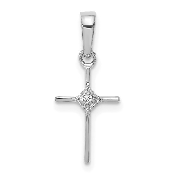 14K White Gold Small .01ct. Diamond Cross Pendant - 20 mm 14K White Gold Small .01ct. Diamond Cross Pendant - 20 mm
