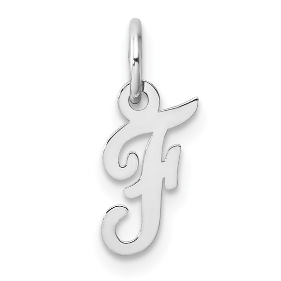 14K White Gold Small Script Letter F Initial Charm - 13.85 mm