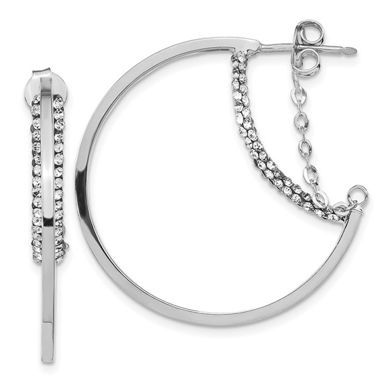 14K White Gold Swarovski Crystal Hoop w/ Chain Earring - 32.5 mm 14K White Gold Swarovski Crystal Hoop w/ Chain Earring - 32.5 mm