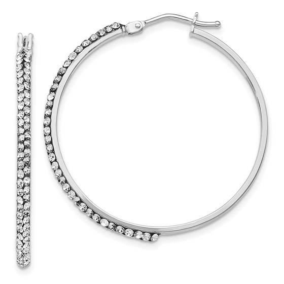 14K White Gold Swarovski Hinged Hoop Earrings - 33 mm 14K White Gold Swarovski Hinged Hoop Earrings - 33 mm