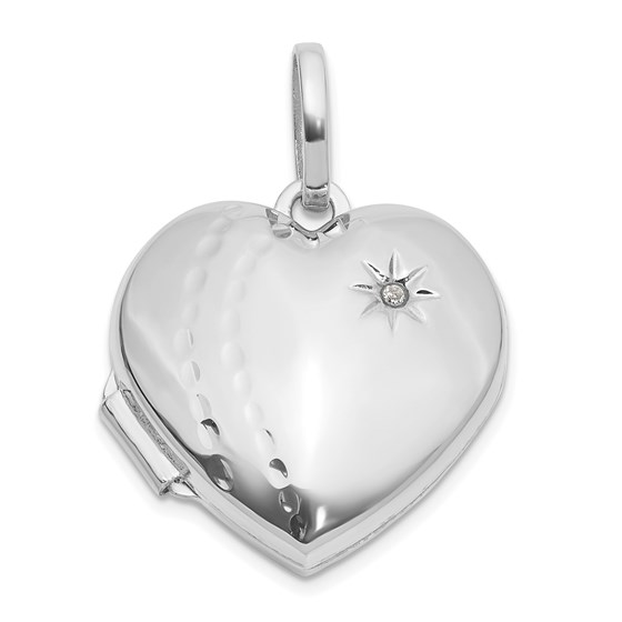 14K White Gold Textured Diamond 18mm Heart Locket - 25 mm 14K White Gold Textured Diamond 18mm Heart Locket - 25 mm