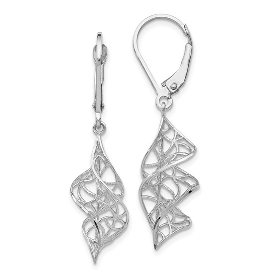 14K White Gold Textured Leverback Earrings - 40 mm 14K White Gold Textured Leverback Earrings - 40 mm