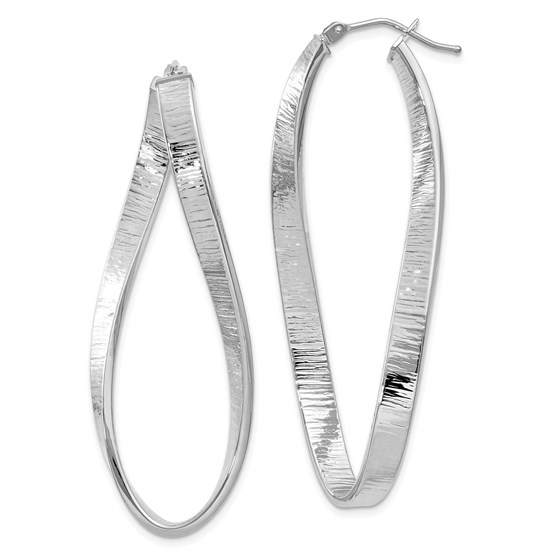 14k White Gold Textured Twisted Oval Hoop Earrings 14k White Gold Textured Twisted Oval Hoop Earrings