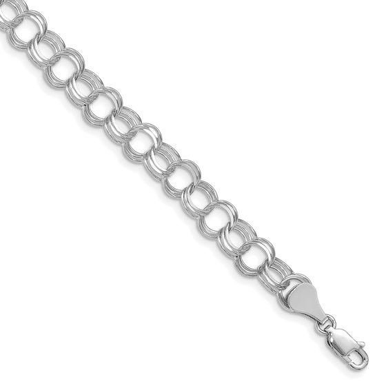 14K White Gold Triple Link Charm Bracelet - 7 mm 14K White Gold Triple Link Charm Bracelet - 7 mm