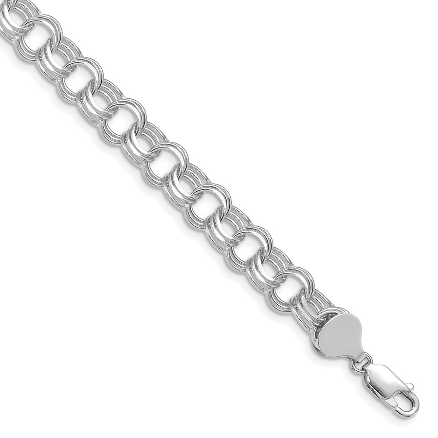 14K White Gold Triple Link Charm Bracelet 8 mm
