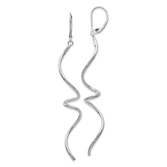14K White Gold Twisted Leverback Earrings - 76 mm