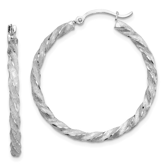 14K White Gold Twisted Satin Diamond-Cut Hoop Earrings - 33.5 mm 14K White Gold Twisted Satin Diamond-Cut Hoop Earrings - 33.5 mm