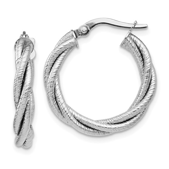 14K White Gold Twisted Triple Twist Hoop Earrings - 21 mm 14K White Gold Twisted Triple Twist Hoop Earrings - 21 mm