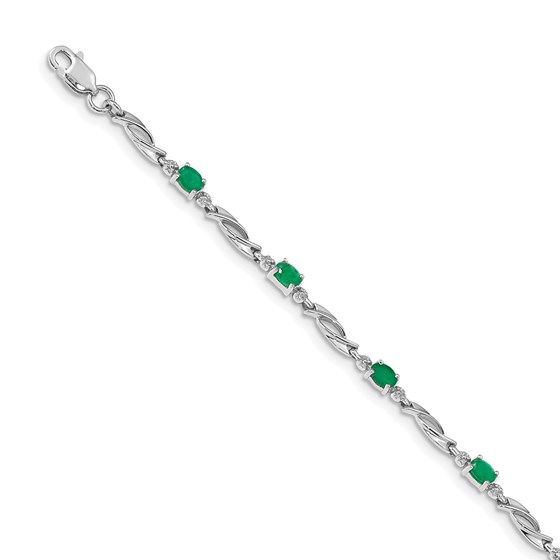 14K White Gold w/ Diamond and Emerald Linked Bracelet - 7 in. 14K White Gold w/ Diamond and Emerald Linked Bracelet - 7 in.