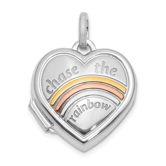 14K White Gold White 15mm CHASE THE RAINBOW Heart Locket - 21 mm 14K White Gold White 15mm CHASE THE RAINBOW Heart Locket - 21 mm