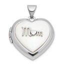 14K White Gold White Agate Mom 18mm Heart Locket - 24 mm
