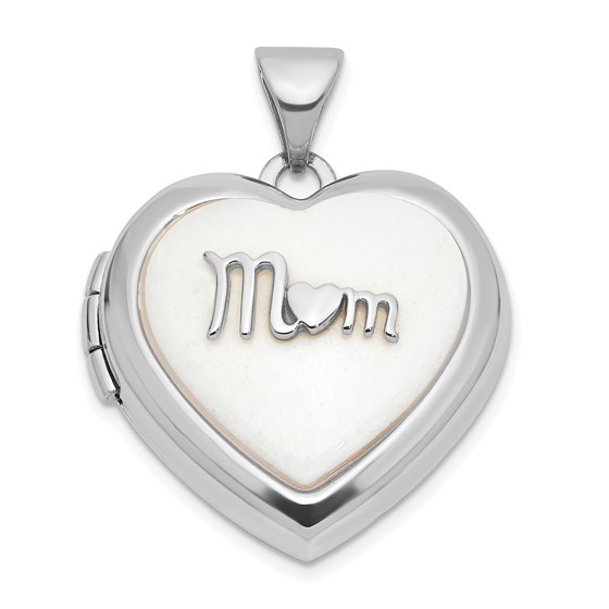 14K White Gold White Agate Mom 18mm Heart Locket - 24 mm 14K White Gold White Agate Mom 18mm Heart Locket - 24 mm