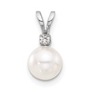 14K White Gold White Akoya Pearl Diamond Pendant - 13.37 mm