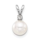 14K White Gold White Akoya Pearl Diamond Pendant - 13.37 mm