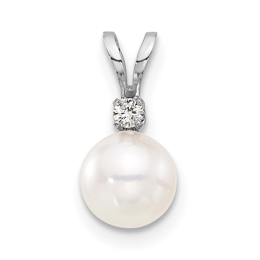 14K White Gold White Akoya Pearl Diamond Pendant - 13.37 mm