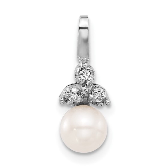 14K White Gold White Pearl .03ct Dia Pendant - 17.1 mm 14K White Gold White Pearl .03ct Dia Pendant - 17.1 mm
