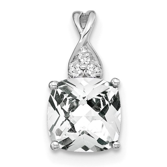 14K White Gold White Topaz and Diamond Pendant - 13.5 mm 14K White Gold White Topaz and Diamond Pendant - 13.5 mm