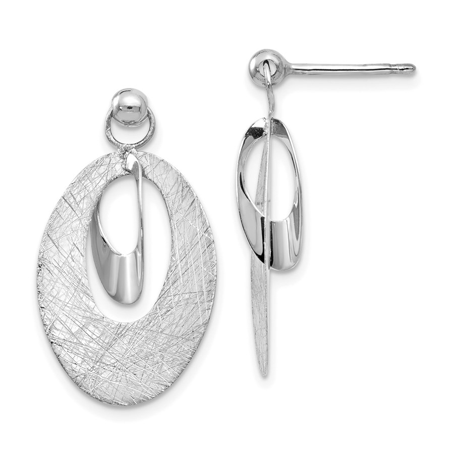 14K White Polished Scratch Finish Oval Post Earrings - 24 mm