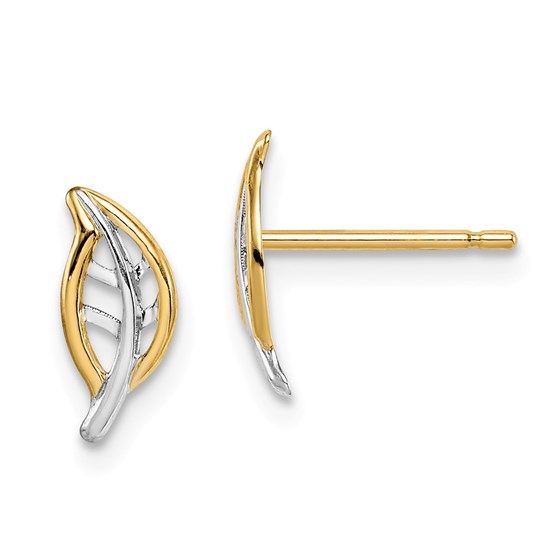 14k & White Rhodium Leaf Post Earrings - 38 mm 14k & White Rhodium Leaf Post Earrings - 38 mm
