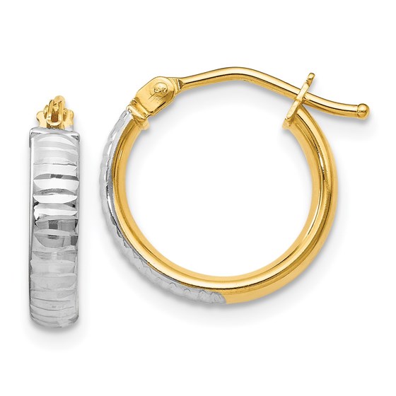 14K White Rhodium Polished & D/C Hoop Earrings - 14 mm 14K White Rhodium Polished & D/C Hoop Earrings - 14 mm