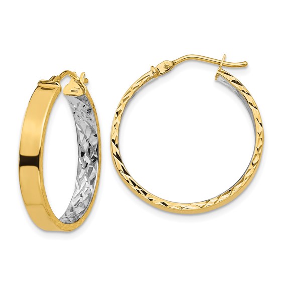 14K & White Rhodium Polished & D/C Hoop Earrings - 24.52 mm 14K & White Rhodium Polished & D/C Hoop Earrings - 24.52 mm