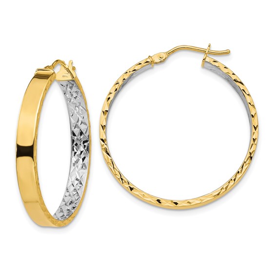 14K & White Rhodium Polished & D/C Hoop Earrings - 30.42 mm 14K & White Rhodium Polished & D/C Hoop Earrings - 30.42 mm