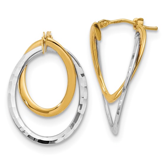 14K & White Rhodium Polished Fancy Hoop Earrings - 27 mm 14K & White Rhodium Polished Fancy Hoop Earrings - 27 mm