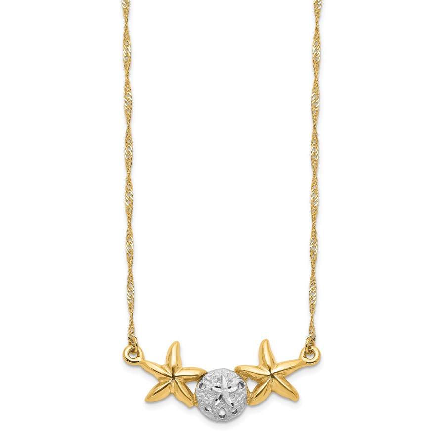 14K & White Rhodium Sand Dollar Starfish Necklace - 18 in.