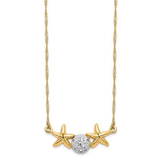 14K & White Rhodium Sand Dollar Starfish Necklace - 18 in. 14K & White Rhodium Sand Dollar Starfish Necklace - 18 in.
