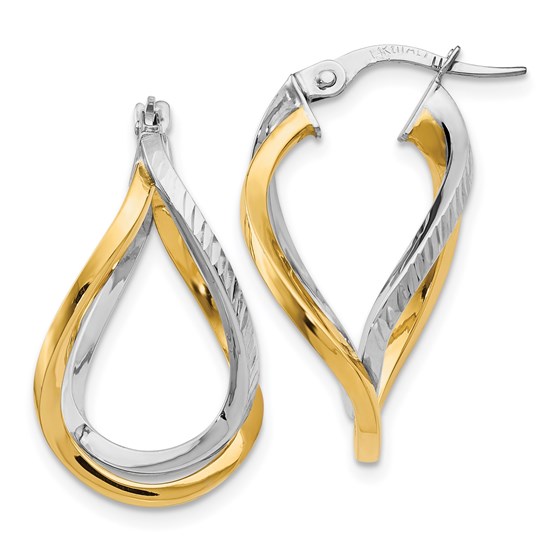 14K White with Yellow Rhodium D/C Twisted Hoop Earrings - 22 mm 14K White with Yellow Rhodium D/C Twisted Hoop Earrings - 22 mm