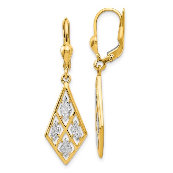 14K with Rhodium D/C Leverback Earrings - 37 mm 14K with Rhodium D/C Leverback Earrings - 37 mm