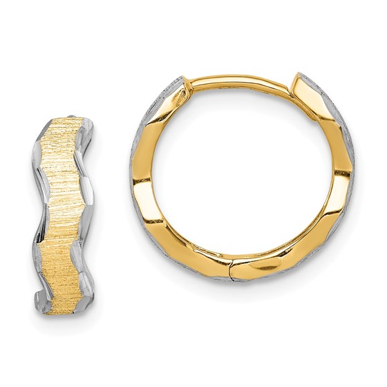 14k with White Rhodium D/C Texture Wave Hoop Earrings 14k with White Rhodium D/C Texture Wave Hoop Earrings