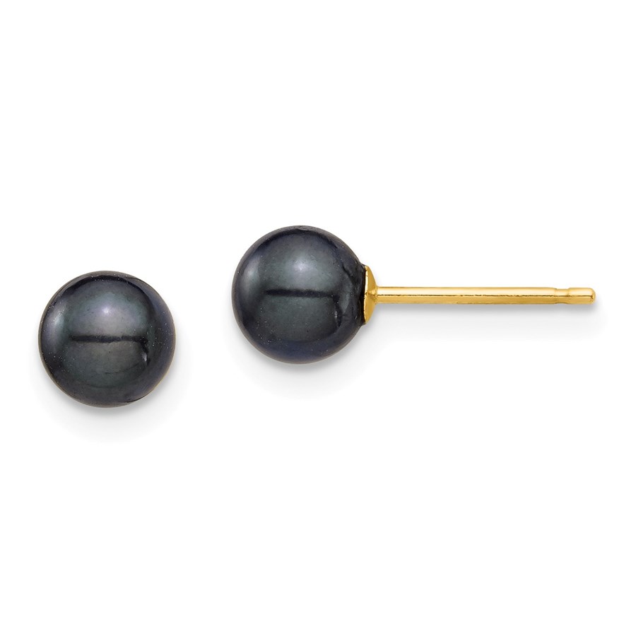 14k Yellow Au Round Black Akoya Pearl Stud Post Earrings - 5-6 mm