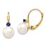 14k Yellow Au White Pearl Sapphire Leverback Earrings - 7-7.5 mm