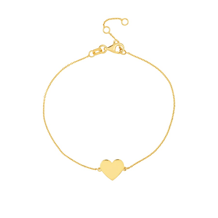 14K Yellow Gold 0.8 mm DC Cable Mini Heart Bracelet - 7.25 in.