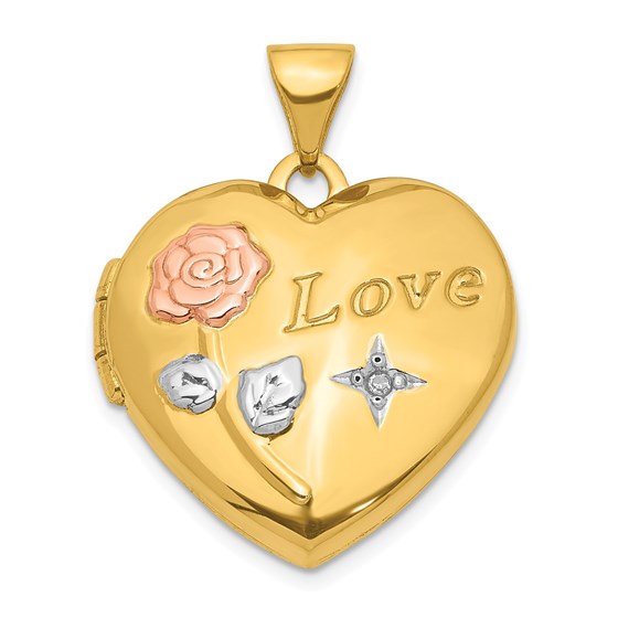 14k Yellow Gold .005 ct Diamond Locket Pendant - 25 mm 14k Yellow Gold .005 ct Diamond Locket Pendant - 25 mm