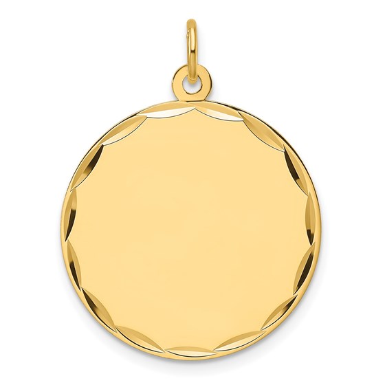 14K Yellow Gold .013 Gauge Engravable Round Disc Charm - 28.6 mm