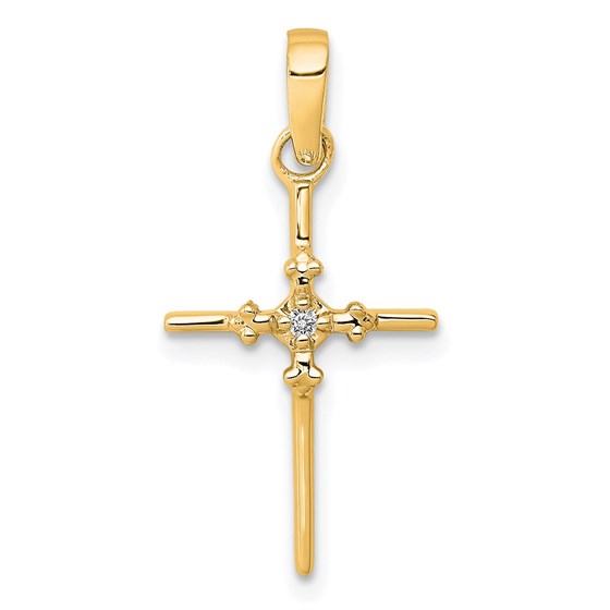14K Yellow Gold .01ct. Diamond Budded Cross Pendant - 23 mm 14K Yellow Gold .01ct. Diamond Budded Cross Pendant - 23 mm