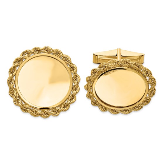 14k Yellow Gold 1/10 oz Panda Polished Rope Bezel Cuff Links 14k Yellow Gold 1/10 oz Panda Polished Rope Bezel Cuff Links
