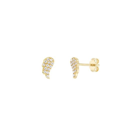 14K Yellow Gold 1/10Ct Pave Dia Angel Wings Stud Earring 14K Yellow Gold 1/10Ct Pave Dia Angel Wings Stud Earring