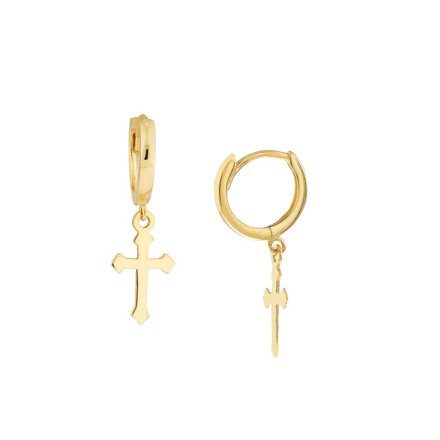 14K Yellow Gold 10M Baby w/Dangle Cross Hoops