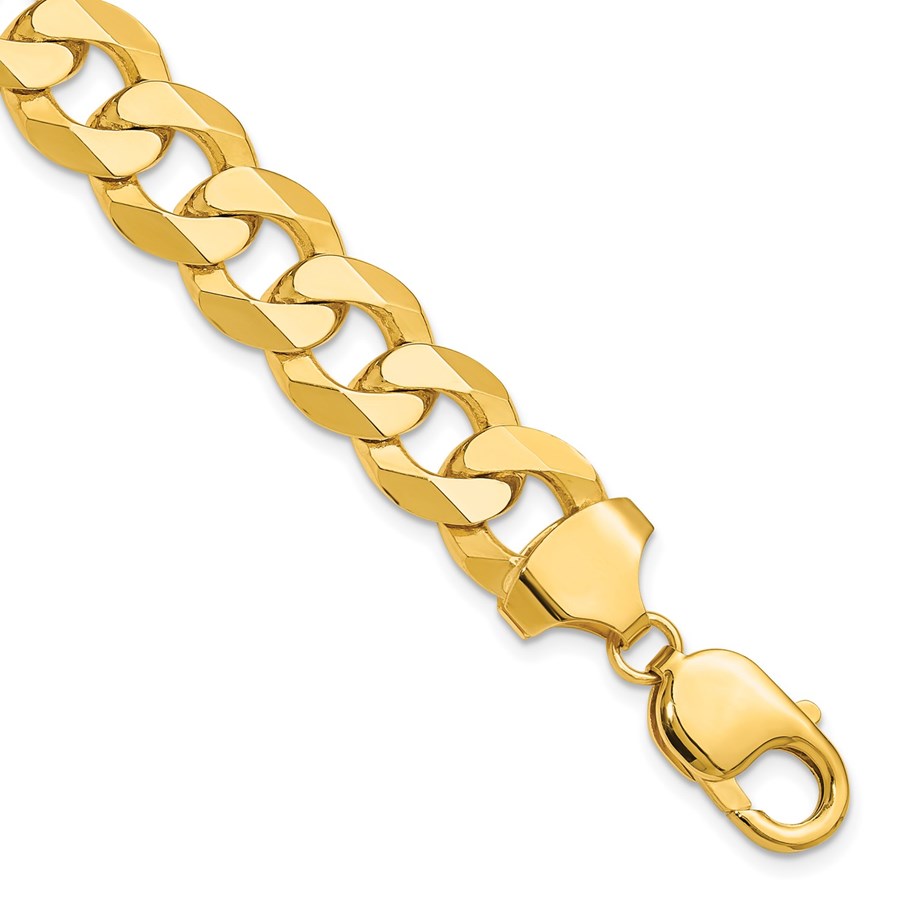 14K Yellow Gold 12.0mm Flat Beveled Curb Chain - 8 in.