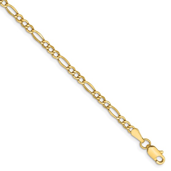 14k Yellow Gold 2.5 mm Semi-Solid Figaro Chain - 9 in. 14k Yellow Gold 2.5 mm Semi-Solid Figaro Chain - 9 in.