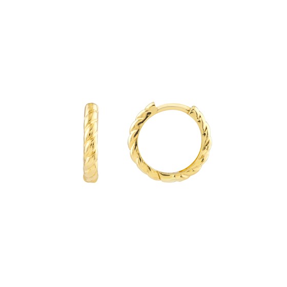14K Yellow Gold 2.50 x 13 mm Ribbed Polished Hoops