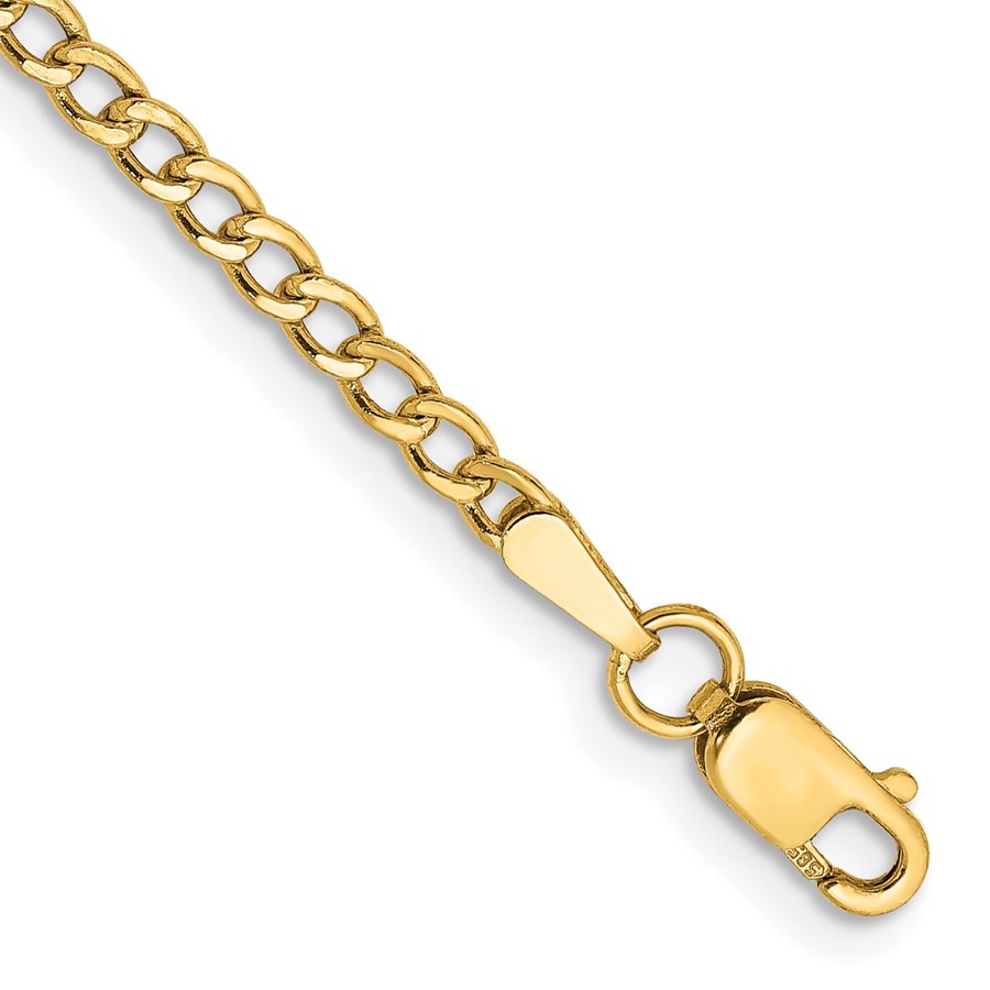 14K Yellow Gold 2.5mm Semi-Solid Curb Link Chain - 8 in.