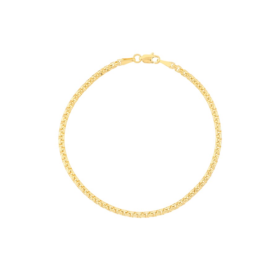 14K Yellow Gold 2.7 mm Solid Round Box Chain Bracelet - 7.25 in.