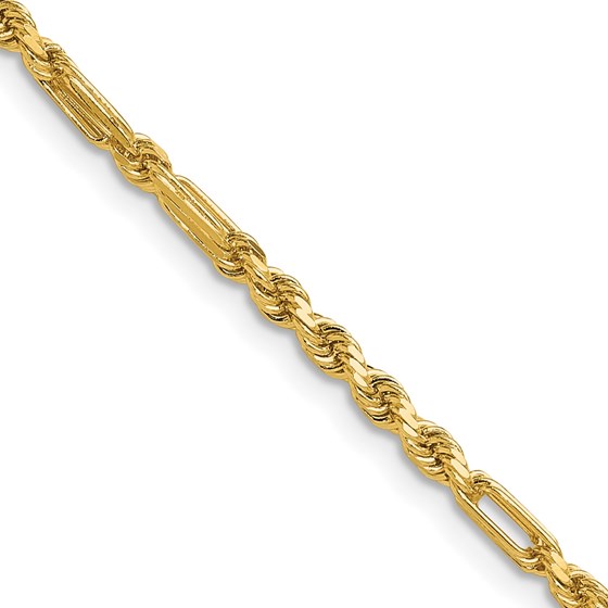 14K Yellow Gold 2.75mm D/C Milano Rope Chain - 7 in.