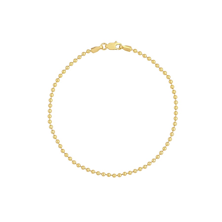 14K Yellow/ Gold 2 mm Bead Chain Bracelet w/ Lobster - 7.5 in.