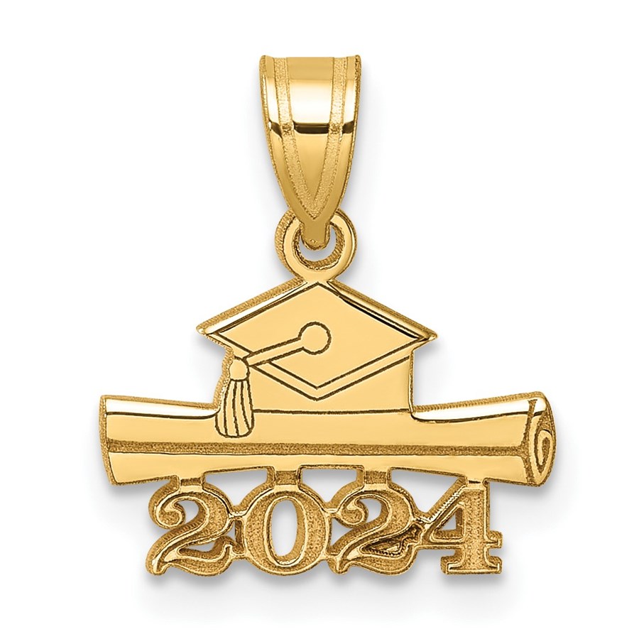 14K Yellow Gold 2024 Graduation Cap and Diploma Charm 16.4 mm