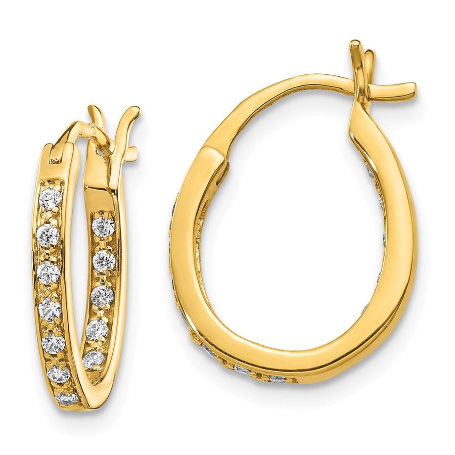 14k Yellow Gold .24ct Diamond In/Out Hoop Earrings - 15 mm